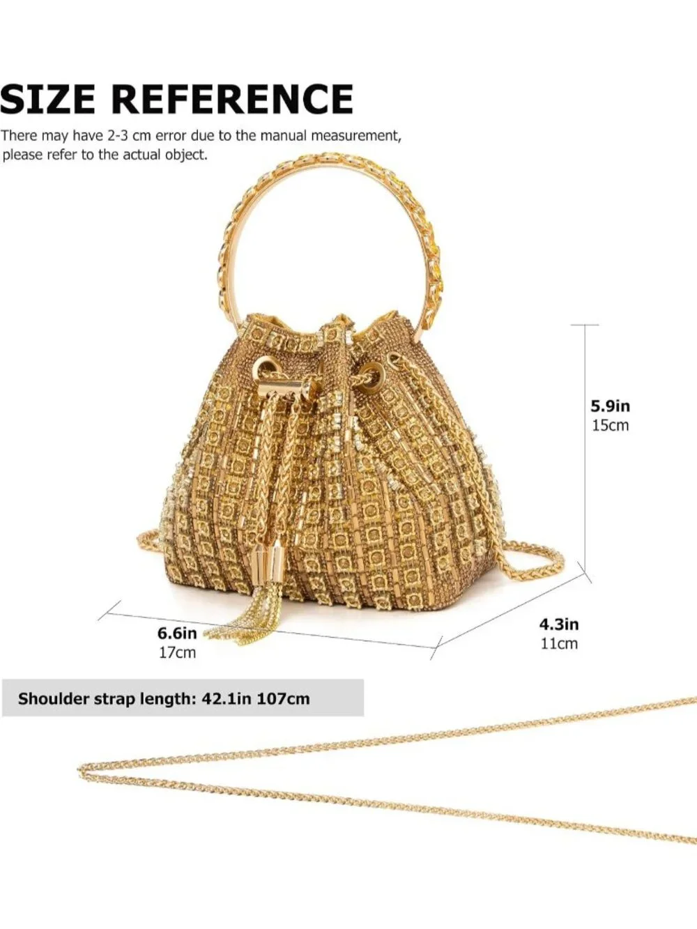 Women Gold Sparkly Rhinestone Clutch Purse Diamond Chain Evening Bag